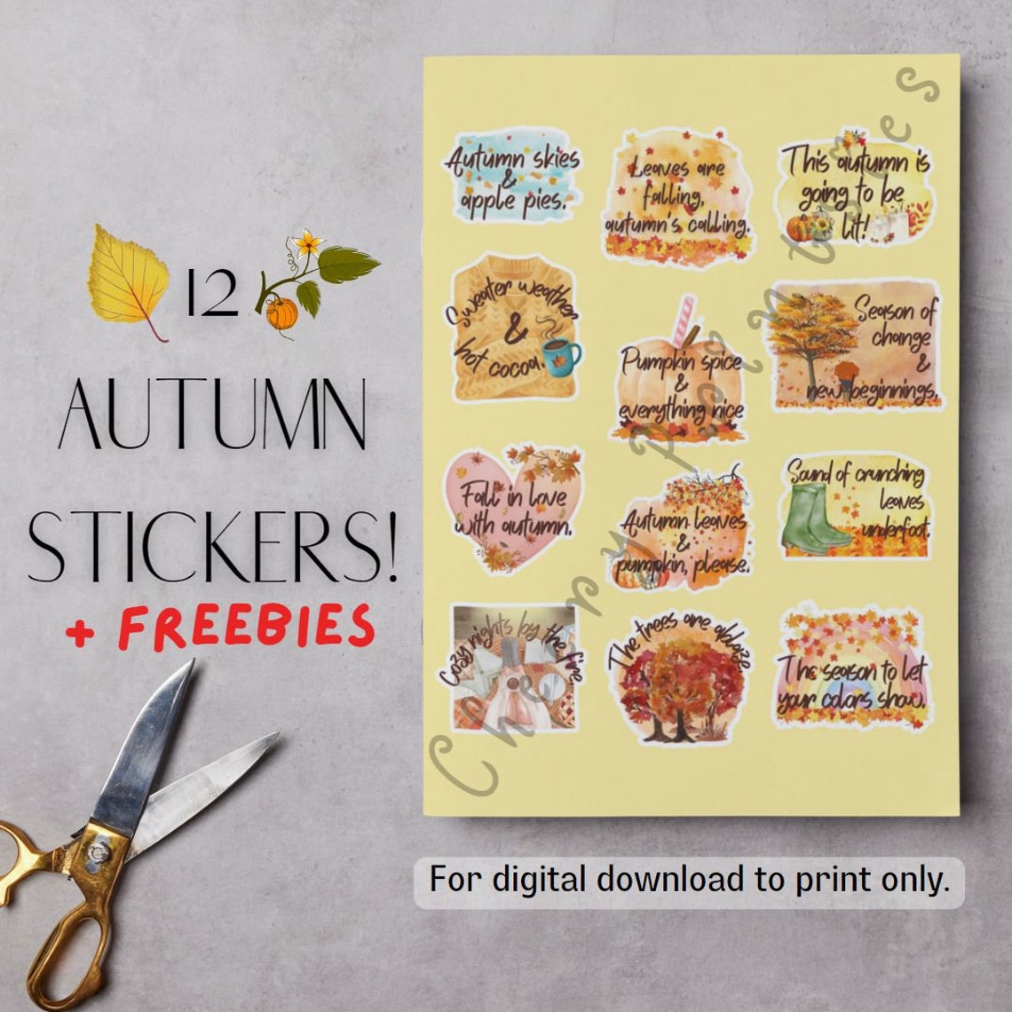 Autumn Printable Stickers Autumn Sayings PNG File With - Etsy