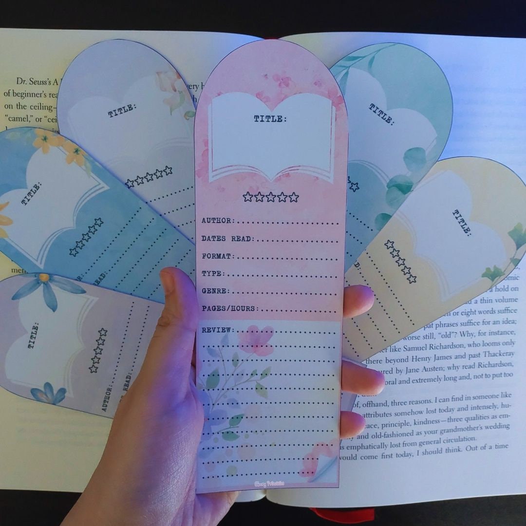 6 Book Review Bookmarks: Printable Floral Reading Log, Note-taking ...