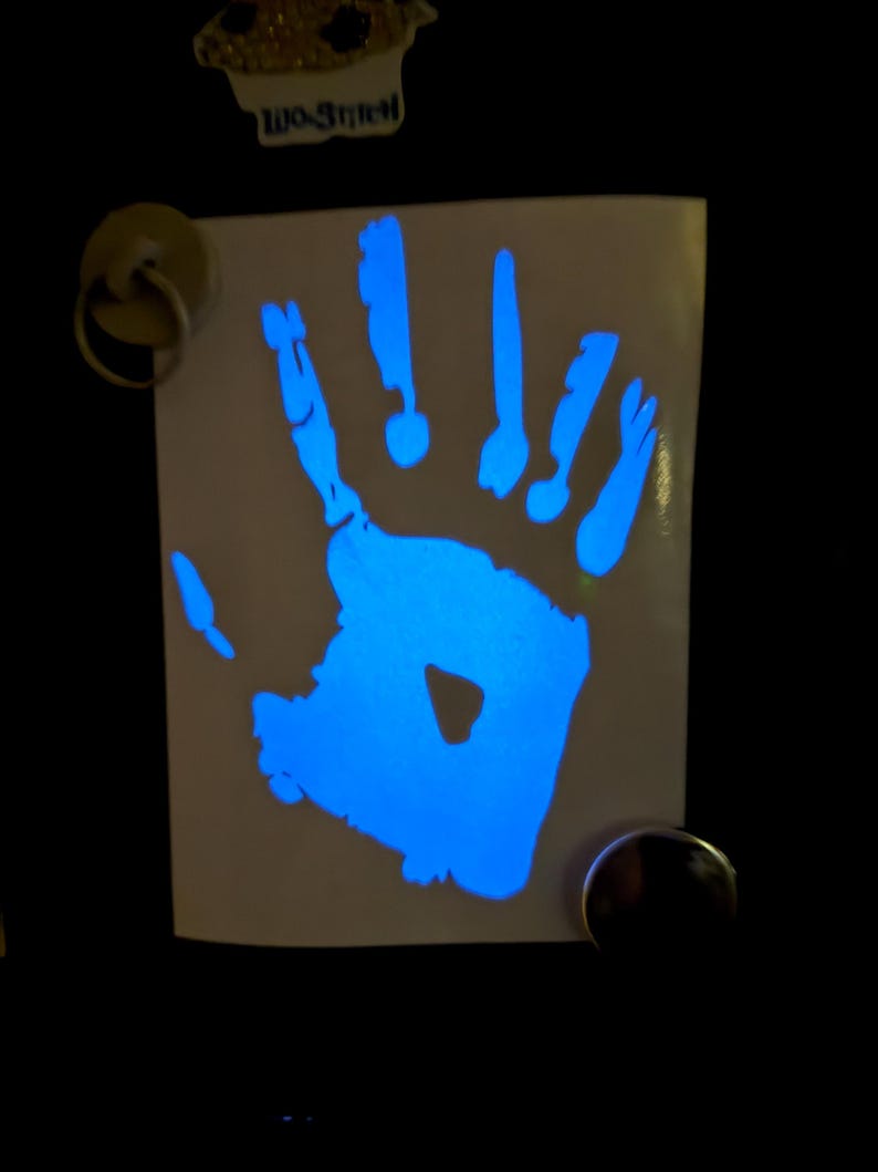 Phasmophobia Obake Handprint Vinyl Sticker blue glow i.t. dark