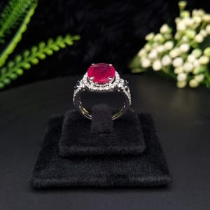 SJRY-112116: Exquisite Ruby & Diamond Halo Ring in 18k White Gold - Statement Piece, Size 10.25, Fine Jewelry, Shreeya Jewels