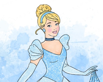 Cinderella Watercolor Clipart, Princess PNG (Digital Download)