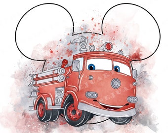 Watercolor Car Clipart, Firetruck PNG (Digital Download)