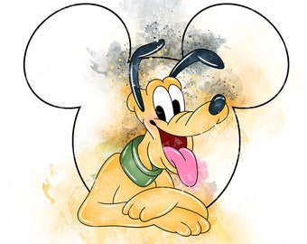 Pluto akvarell Clipart, Musse Pigg öron, PNG (digital nedladdning)