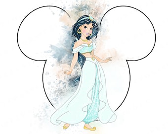 Clipart acquerello della principessa Jasmine, PNG di Aladdin (download digitale)