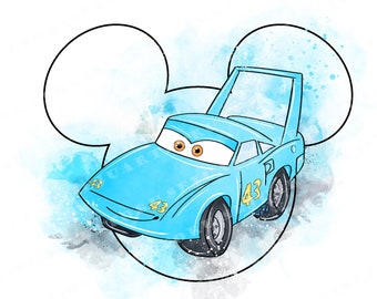 Watercolor Cartoon Car Clipart, Lightning McQueen Style PNG (Digital Download)
