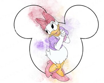 デイジーダックの赤ちゃんの水彩画クリップアート：漫画イラスト（PNG