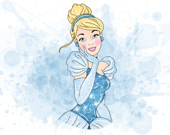 Imágenes prediseñadas de Cenicienta en acuarela, arte de princesa (PNG)