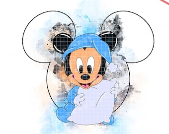 Watercolor Baby Mickey Mouse PNG Clipart (Digital Download)
