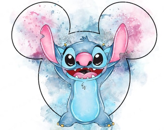 Imágenes prediseñadas de Stitch en acuarela, personaje de dibujos animados PNG (descarga digital)