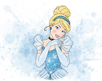 Cinderella Watercolor Clipart, Princess PNG (Digital Download)