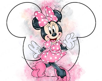 Pink Minnie Mouse Watercolor Clipart, Commercial Use (PNG)