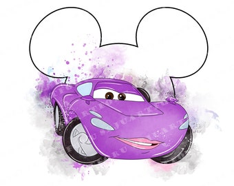Watercolor Purple Car Clipart, Cartoon Style (PNG)
