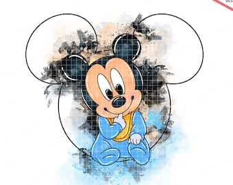 Baby Mickey Mouse Watercolor Clipart PNG Files (Digital Download)