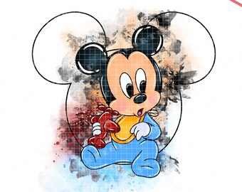 Baby Mickey Mouse Watercolor Clipart, PNG Files (Digital Download)