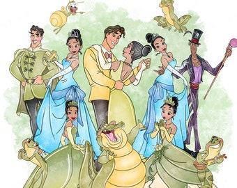 Imágenes prediseñadas de acuarela de La princesa y el sapo, archivos PNG de Tiana (descarga digital)
