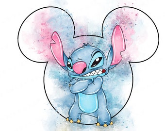 Imágenes prediseñadas de Stitch en acuarela, personaje de dibujos animados PNG (descarga digital)