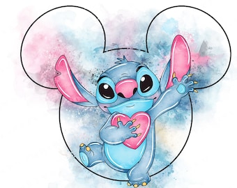 Imágenes prediseñadas de Stitch en acuarela, personaje de dibujos animados PNG (descarga digital)