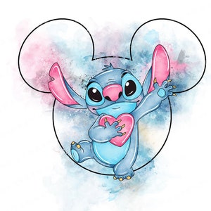 Stitch Watercolor Clipart, Cartoon Character PNG (Digital Download)