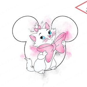かわいい水彩画マリー貴族ミッキー耳クリップアートPNGファイル昇華クリップアートPNGファイルのダウンロードデジタルダウンロード印刷可能