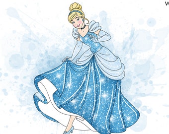 Cinderella Watercolor Clipart, Princess Illustration (PNG)