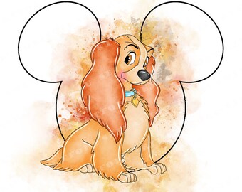 Lady and the Tramp Watercolor Clipart, PNG (Digital Download)