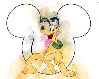 Pluto akvarell Clipart, Musse Pigg PNG (digital nedladdning)