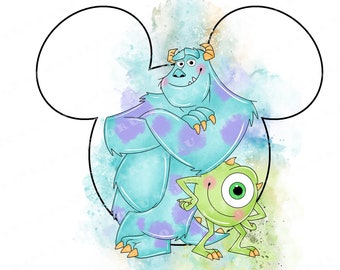 Clipart akwarelowy Monster Inc, Sully i Mike, PNG (pobranie cyfrowe)