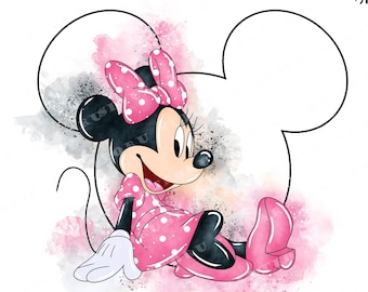 Minnie Mouse Watercolor Clipart, Pink Minnie PNG (Digital Download)