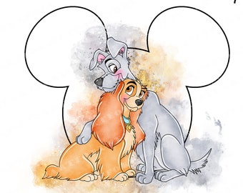 lady and the tramp watercolor clipart, lady and the tramp clipart, lady and the tramp png, watercolor lady and the tramp clipart, the tramp