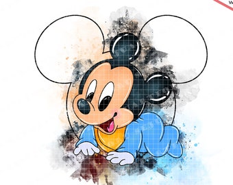 Baby Mickey Mouse Watercolor Clipart PNG Files (Digital Download)