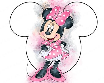 Minnie Mouse Watercolor Clipart, Pink Polka Dot PNG (Digital Download)