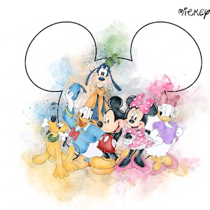 watercolor mickey ,watercolor minnie, watercolor donald, watercolor daisy, watercolor gooffy, watercolor pluto, clipart commercial use