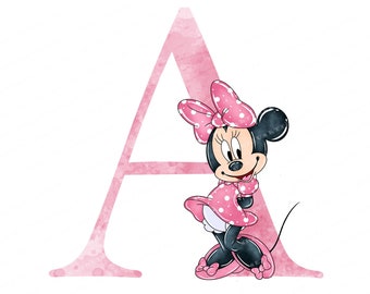 Minnie Watercolor Alphabet Clipart, Pink Letter PNG (Digital Download)