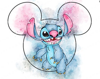 Stitch Watercolor Clipart, Cartoon PNG (Digital Download)