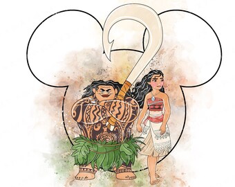 Imágenes prediseñadas de Moana en acuarela, Princesa PNG (Descarga digital)