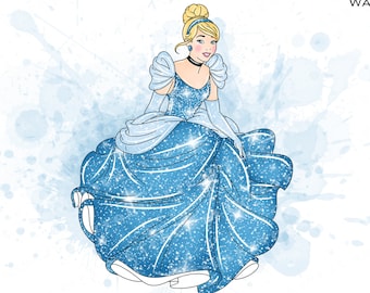 Cinderella Watercolor Clipart, Princess PNG (Digital Download)