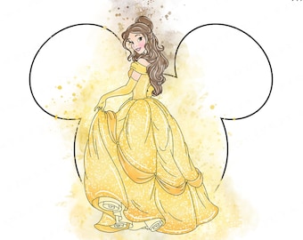 Belle Minnie Ears Watercolor Clipart PNG for Sublimation (Digital Download)