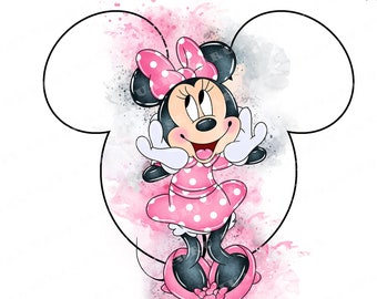 Minnie Mouse Watercolor Clipart, Pink Girl, Commercial Use (PNG)