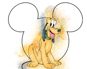 Pluto akvarell Clipart, Musse Pigg, kommersiellt bruk PNG (digital nedladdning)