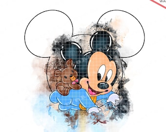 Baby Mickey Mouse Watercolor Clipart PNG Files (Digital Download)