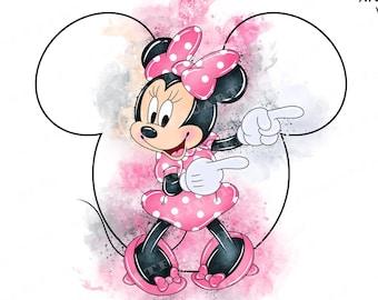 Minnie Mouse Watercolor Clipart, Pink Minnie PNG (Digital Download)