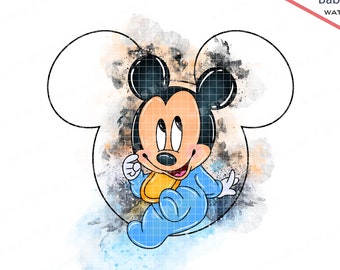 Baby Mickey Mouse Watercolor Clipart, PNG Files (Digital Download)