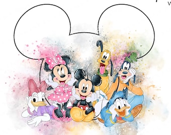 Watercolor Mickey and Friends Clipart (Digital Download)