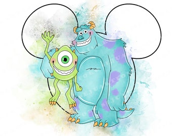 Monster Inc. Akwarelowy Clipart, Mike i Sully PNG (Pobieranie Cyfrowe)
