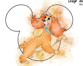 Lady and the Tramp Watercolor Clipart, PNG (Digital Download)
