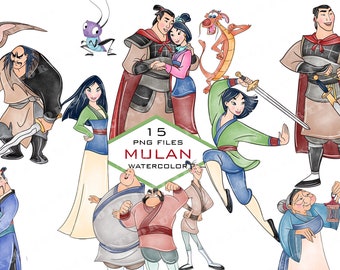 mulan clipart mulan png mulan and shang clip art  princess mulan watercolor png files clipart printable digital download comercial use