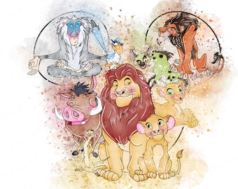 Lion King Watercolor Clipart, Simba, Scar (PNG Digital Download)