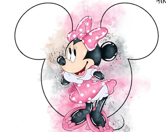 Minnie Mouse Watercolor Clipart, Pink Girl, Sublimation Design (PNG)