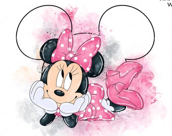 Paquete de imágenes prediseñadas de Minnie Mouse en acuarela, lunares rosas (archivos PNG)