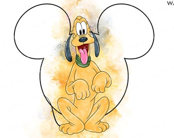 Pluto akvarell Clipart, Musse Pigg, PNG (digital nedladdning)